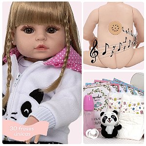Boneca Reborn Realista Loira Pandinha Itens Fala 30 Frases