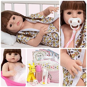 Boneca Bebê Reborn Girafinha 52cm Toda de Silicone + Enxoval no Shoptime