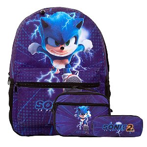 Mochila Infantil Masculina Sonic Filme Juvenil Com Lancheira