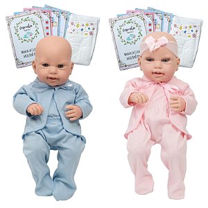 Kit Bebê Reborn Gêmeos Casal 52cm 100% Silicone Acessórios