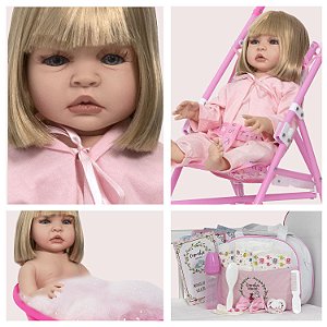 Boneca bebe reborn loira yasmin com enxoval completo 46cm sid nyl