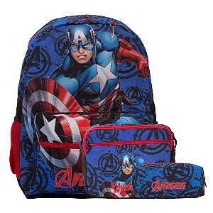 Kit Mochila Infantil Masculina Capitão América Juvenil Costa