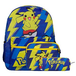 Kit Mochila Escolar Menino Pokémon Lancheira Térmica Estojo