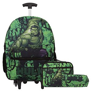 Kit Mochila Infantil Rodinha Hulk Juvenil Lancheira Estojo