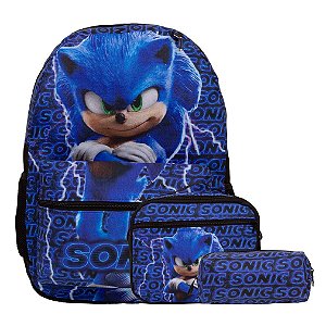 Kit Mochila Infantil Masculina Sonic Juvenil Tam G Costas