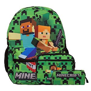 Kit Mochila Infantil Menino Costas Juvenil Minecraft Game
