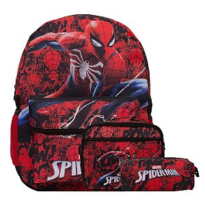 Kit Mochila Infantil Masculina Homem Aranha Juvenil Vermelha