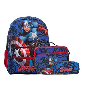 Kit Mochila Infantil Masculina Capitão América Tam M Azul