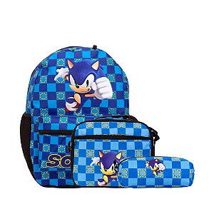 Kit Mochila Infantil Masculina Juvenil Sonic Tam M Costas