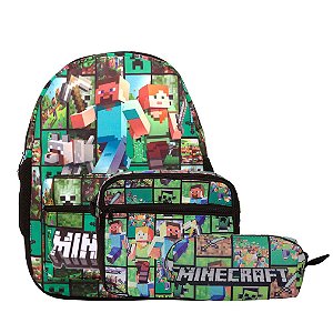 Kit Mochila Infantil Masculina Minecraft Tam M Juvenil Costa