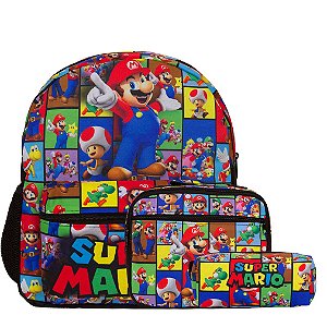 Kit Mochila Infantil Masculina Super Mario Tam M Juvenil