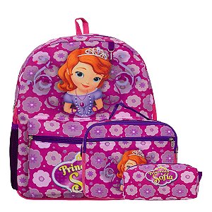 Kit Mochila Infantil Feminina Princesinha Sofia Tam M Costas