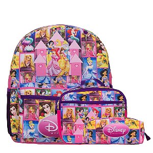 Kit Mochila Infantil Feminina Princesas Tam M Juvenil Rosa