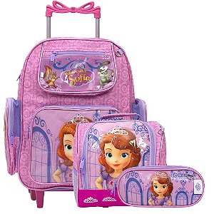 Kit Mochila Infantil Menina Rodinha Lancheira Princesa Sofia