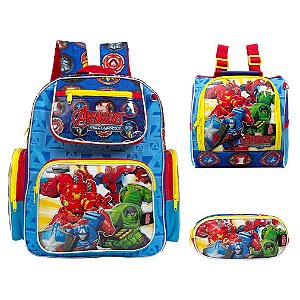 Kit Mochila Infantil Menino Costas Vingadores Tam G Cor Azul