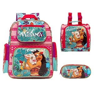 Kit Mochila Infantil Feminina Moana Costas Tam G 3 Peças