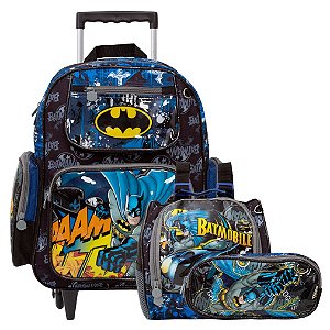 Kit Mochila Infantil Menino Com Rodinhas Batman Tam G Preta