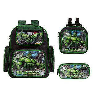 Kit Mochila Infantil Masculina Hulk Costas Lancheira Estojo