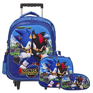 Kit Mochila Infantil Masculina Rodinhas Sonic Adventure G