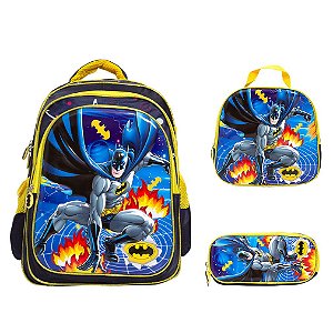 Kit Mochila Infantil Menino Costas Batman Tam G Desenho