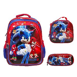 Kit Mochila Infantil Masculina Costas Sonic Filme Tam G