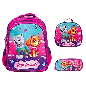 Kit Mochila Infantil Feminina Patrulha Canina 3D Tam G Costa