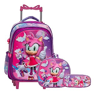 Kit Mochila Infantil Feminina Rodinha Amy Lancheira Estojo