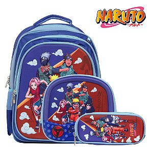 Kit Mochila Infantil Masculina Naruto 3D Alça Costas Tam G