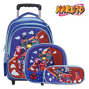 Kit Mochila Infantil Masculina Rodinha Naruto 3D + Lancheira