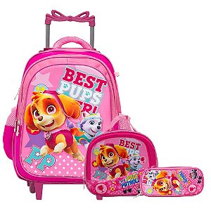 Kit Mochila Infantil Rodas Patrulha Canina Lancheira Estojo
