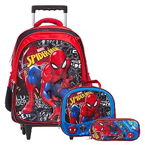Kit Mochila Infantil Rodinha Spider Man 3D Tam G + Lancheira