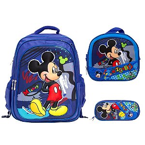 Kit Mochila Infantil Masculina Mickey 3D Costas Tam G Creche