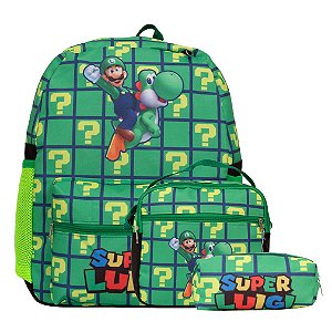 Kit Mochila Infantil Masculina Super Luigi Tam G Juvenil