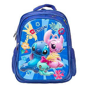 Mochila Infantil Escolar Stitch Estampa 3D Costas Tam G Azul