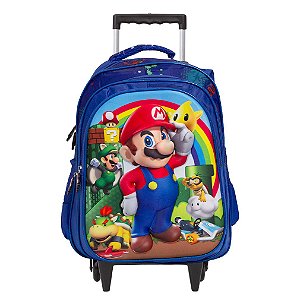 Mochila Escolar De Rodinhas Super Mario 3D Passeio Creche