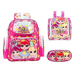 Kit Mochila Infantil Feminina LOL Costas Com Lancheira Rosa