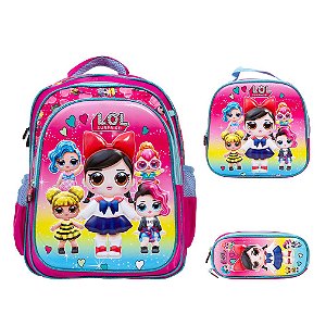 Kit Mochila Infantil Feminina Lol Surprise 3D Costas Tam G