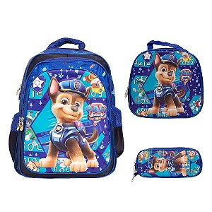 Kit Mochila Infantil Masculina Patrulha Canina 3D Passeio