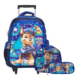 Kit Mochila Infantil Menino Patrulha Canina 3D Com Rodinha