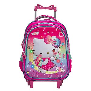 Mochila Infantil Feminina Rodinha Hello Kitty 3D Led Frontal
