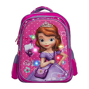 Mochila Infantil Feminina Princesinha Sofia 3D Led Frontal