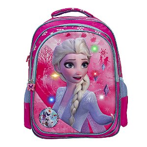 Mochila Infantil Feminina Costas Frozen Elsa 3D Led Frontal