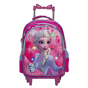 Mochila Infantil Menina Frozen Elsa 3D Led Com Rodinhas