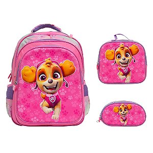Kit Mochila Infantil Feminina Skye 3D Alça Costas Tam G