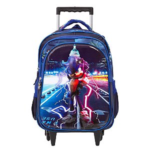 Mochila Escolar De Rodinhas Sonic 3D Tam G Cor Azul Menino