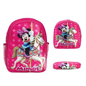 Kit Mochila Infantil Menina Minnie Costas Lancheira Rosa