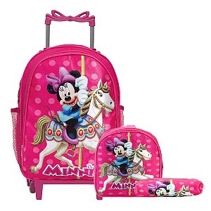 Kit Mochila Infantil Escolar Minnie Rodinha Lancheira Estojo