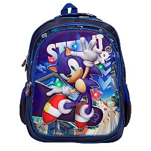 Mochila Infantil Menino Sonic Alça Costas 3D Led Reforçada