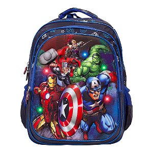 Mochila Infantil Masculina Vingadores Costas 3D Led Tam G