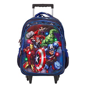 Mochila Infantil Masculina Rodinha Vingadores 3D Led Toys 2U